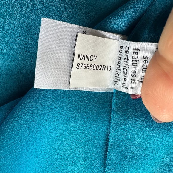 DVF Diane Von Furstenberg Nancy Tulip Sleeve Silk Top Blouse Laguna Blue - Picture 8 of 8